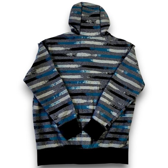 NO BOUNDARIES Men's Hoodie Medium Y2K Full Zip Gray Blue-Green Striped - Picture 5 of 13